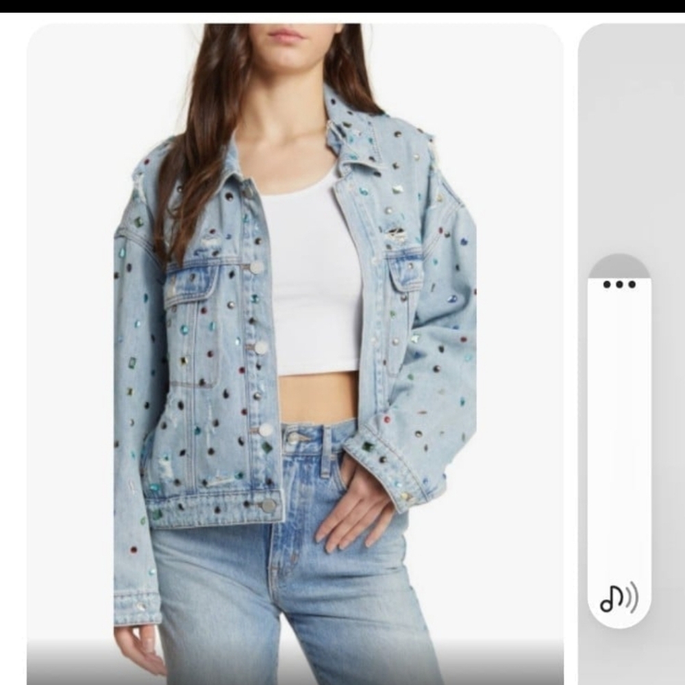 Blank NYC Light Blue Embellished Jean Jacket